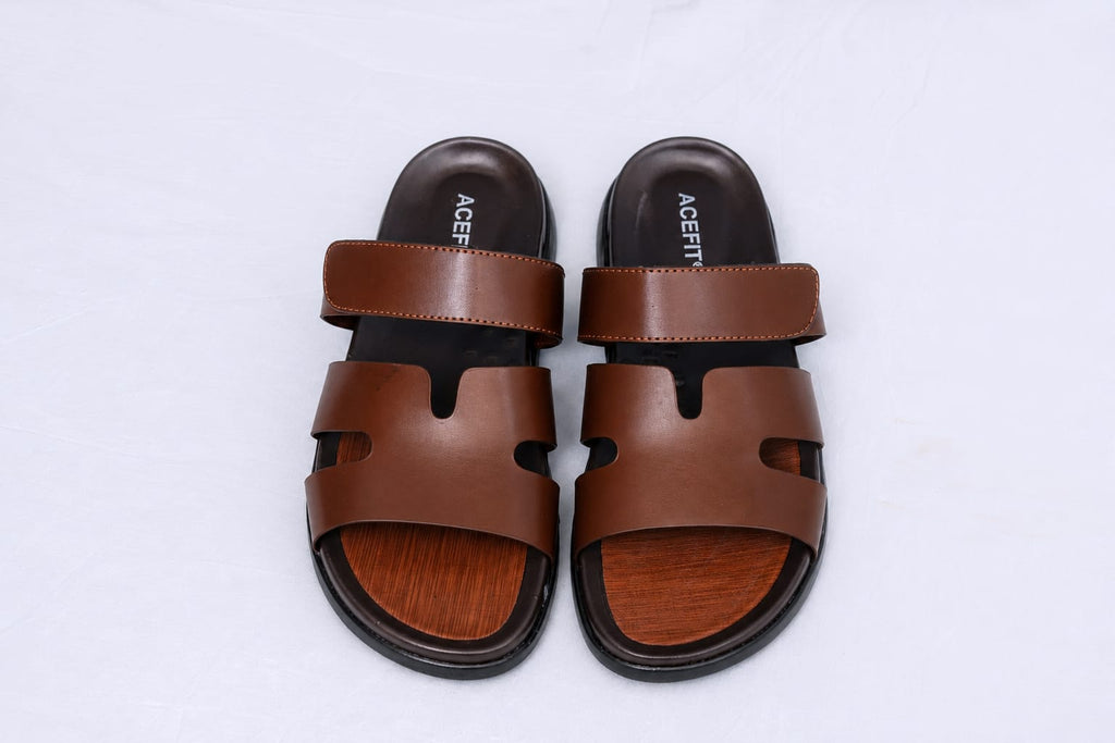 ACEFIT Men’s Brown Leather Slides