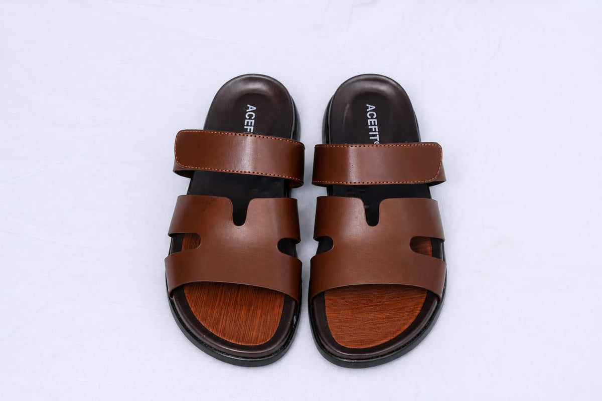 ACEFIT Men’s Brown Leather Slides