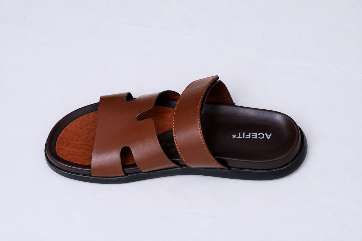 ACEFIT Men’s Brown Leather Slides
