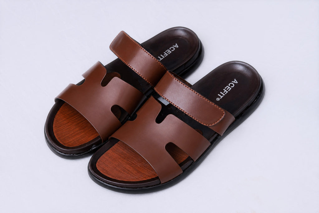ACEFIT Men’s Brown Leather Slides