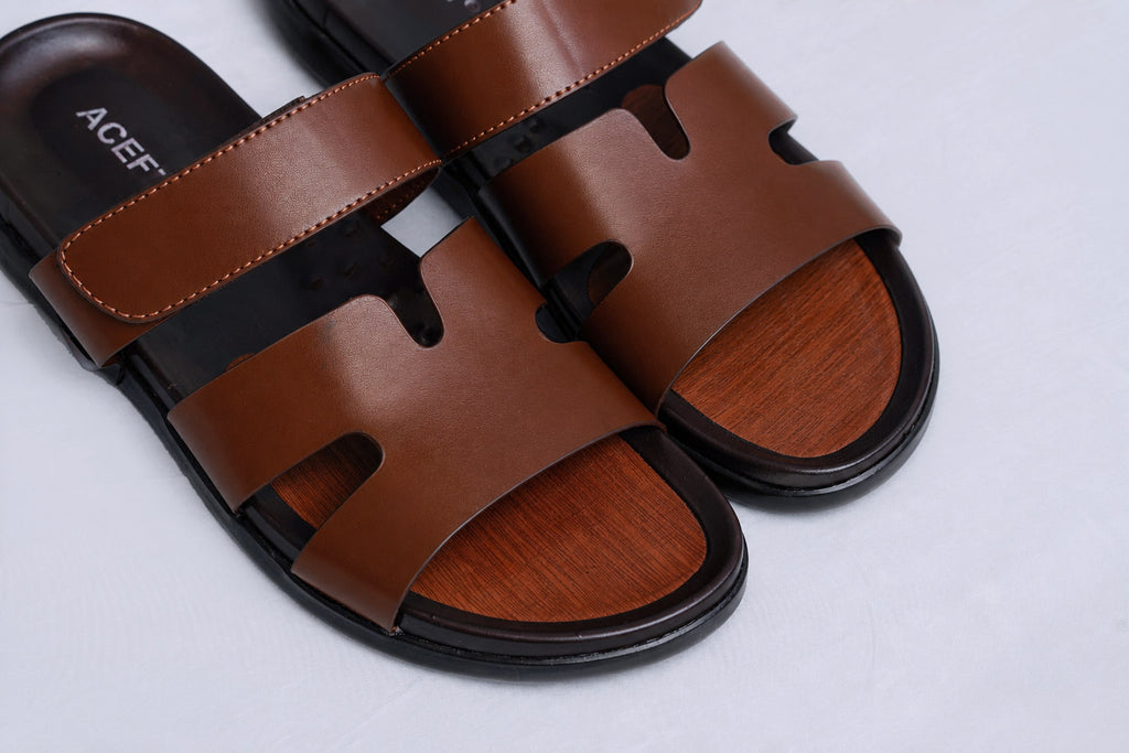 ACEFIT Men’s Brown Leather Slides