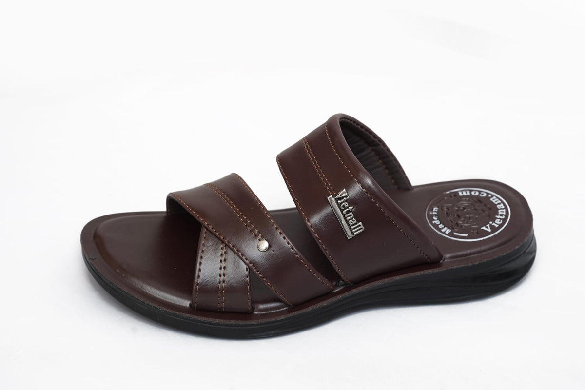 Men’s Dark Brown Cross-Strap Slide Sandals