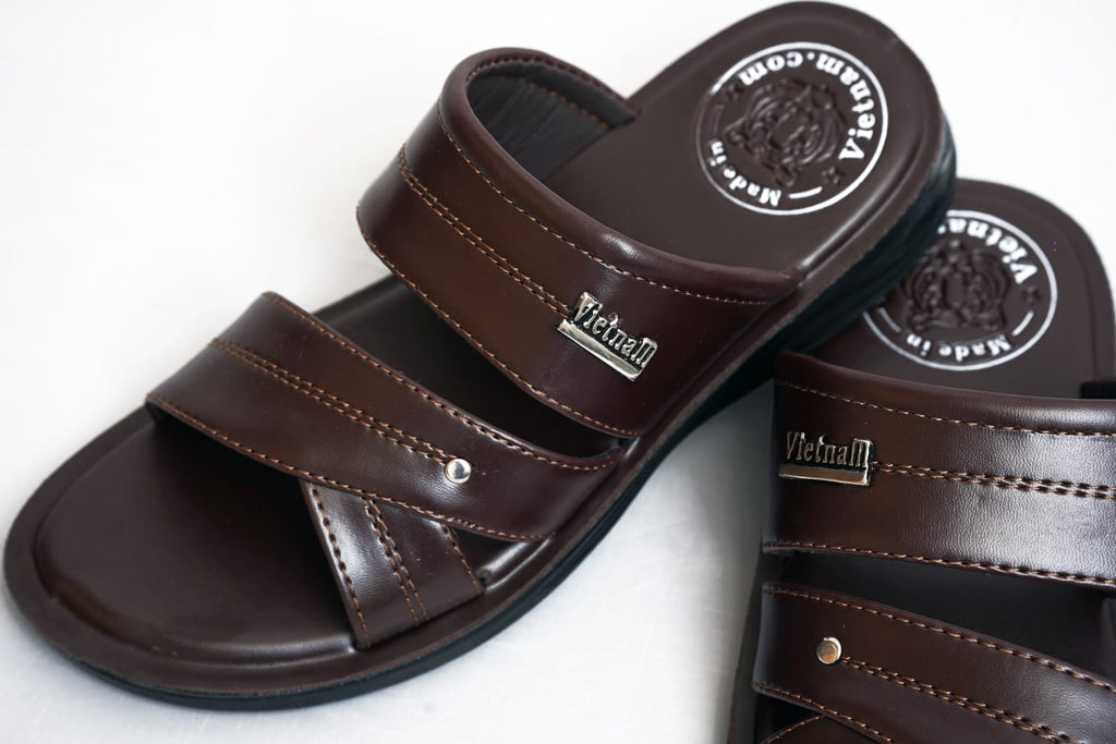 Men’s Dark Brown Cross-Strap Slide Sandals