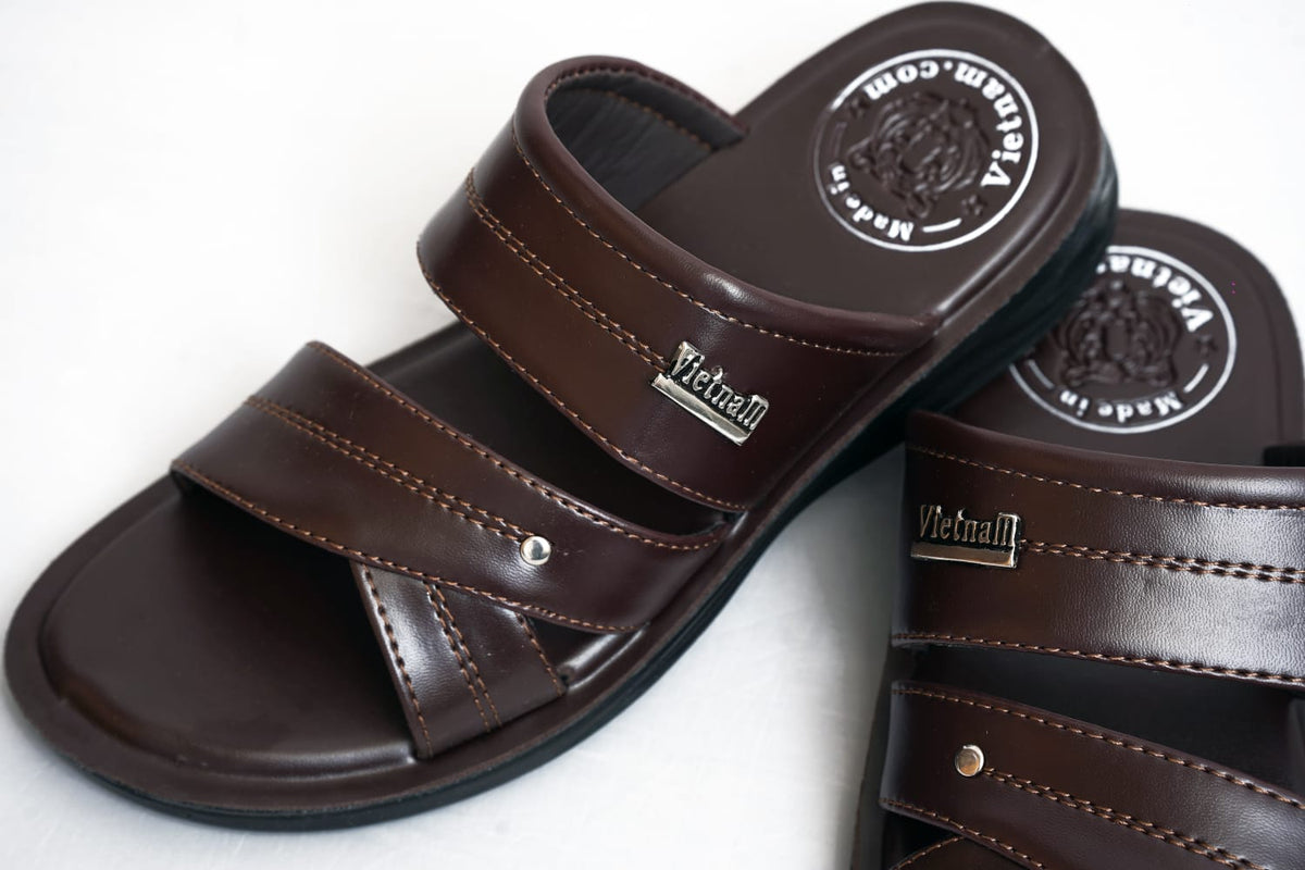 Men’s Dark Brown Cross-Strap Slide Sandals