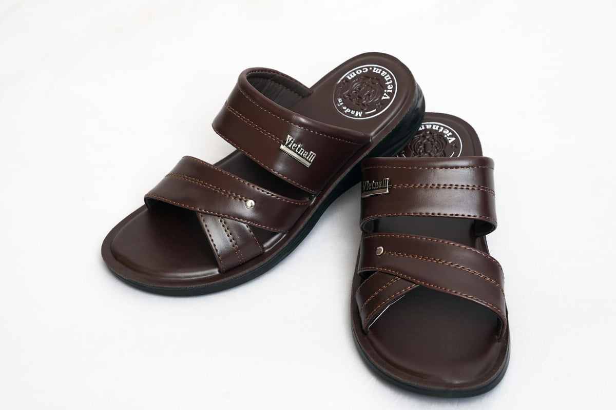 Men’s Dark Brown Cross-Strap Slide Sandals