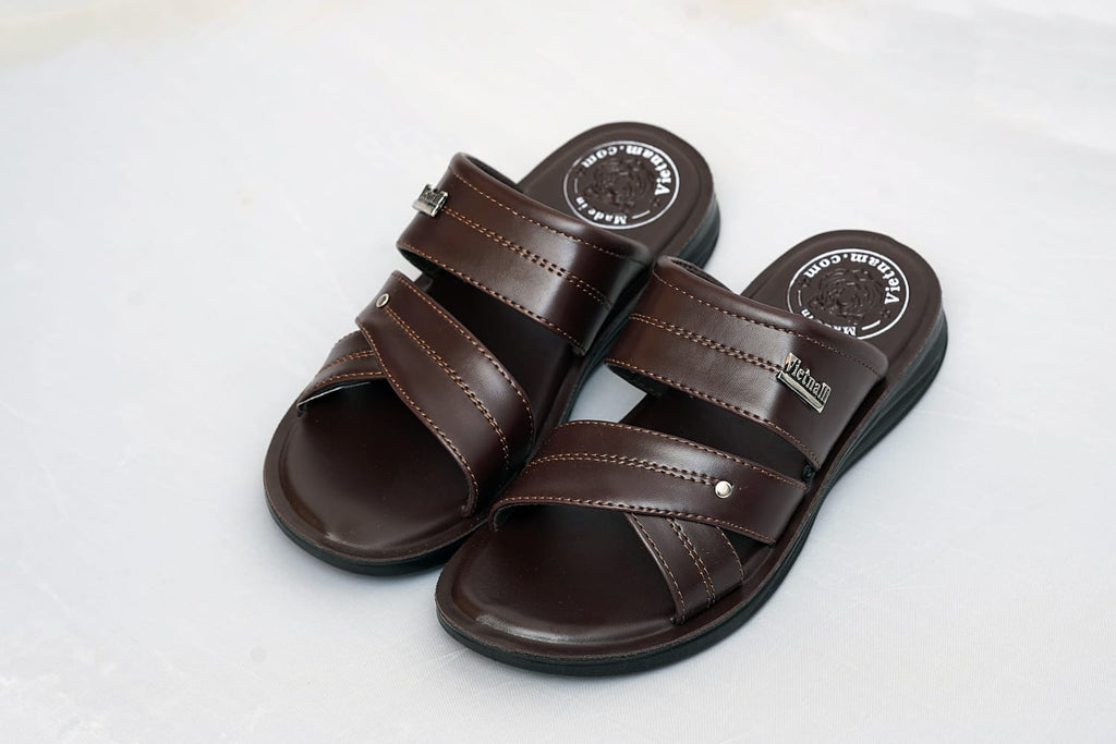 Men’s Dark Brown Cross-Strap Slide Sandals