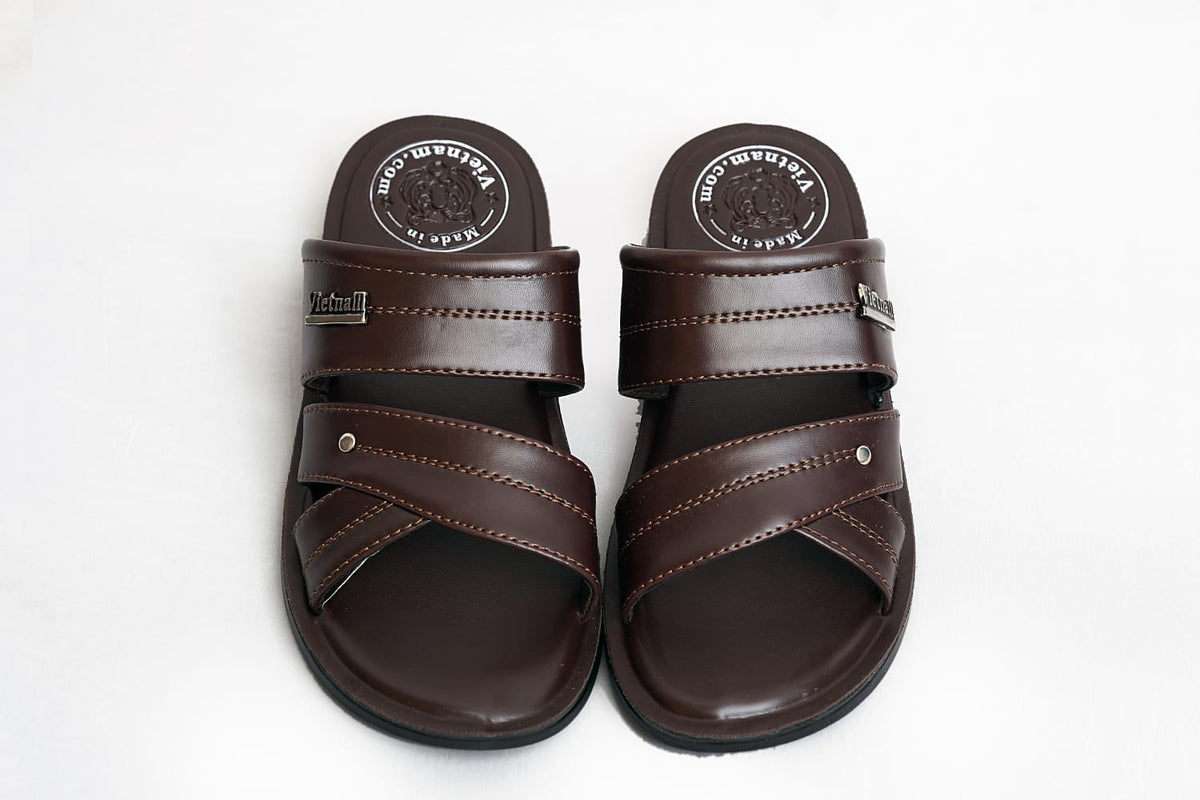 Men’s Dark Brown Cross-Strap Slide Sandals