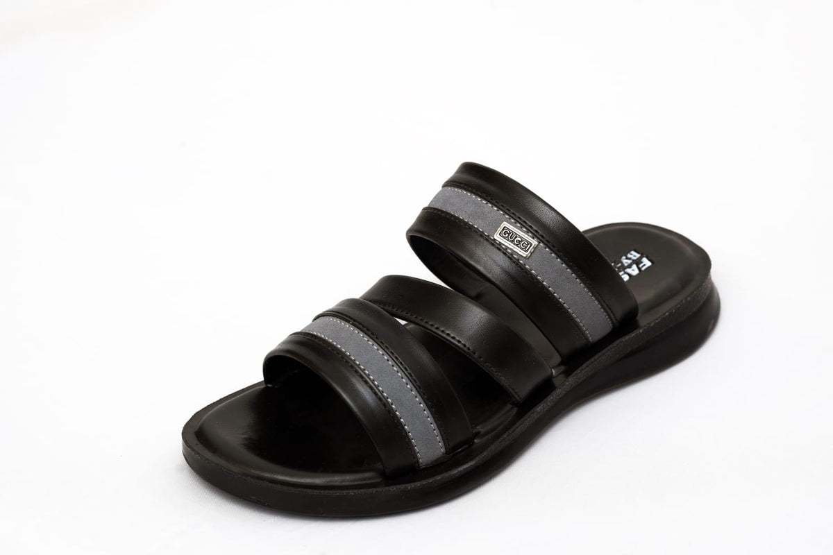 Men’s Multi-Strap Black Casual Slides