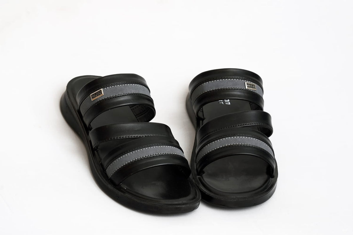 Men’s Multi-Strap Black Casual Slides