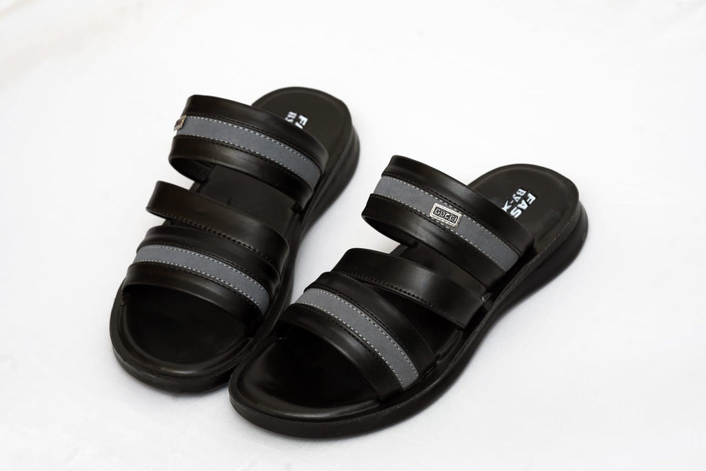 Men’s Multi-Strap Black Casual Slides